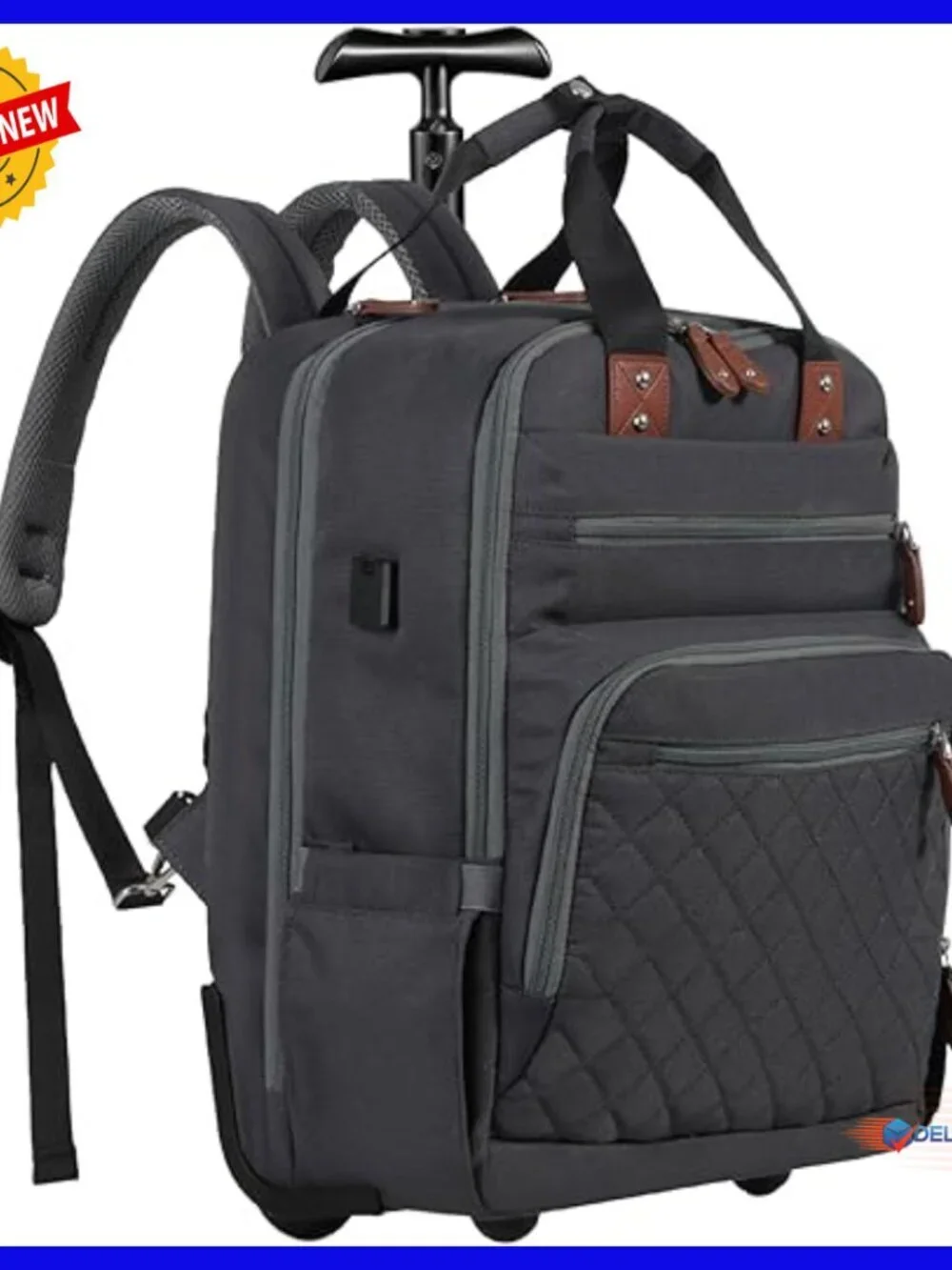Convertible Rolling Diaper Backpack with Hidden Wheels, 35L Travel Bag